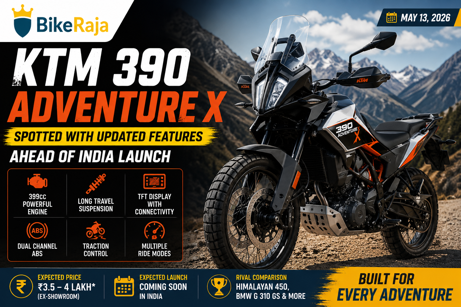 KTM 390 Adventure X Spotted with Updated Features Ahead of India Launch
