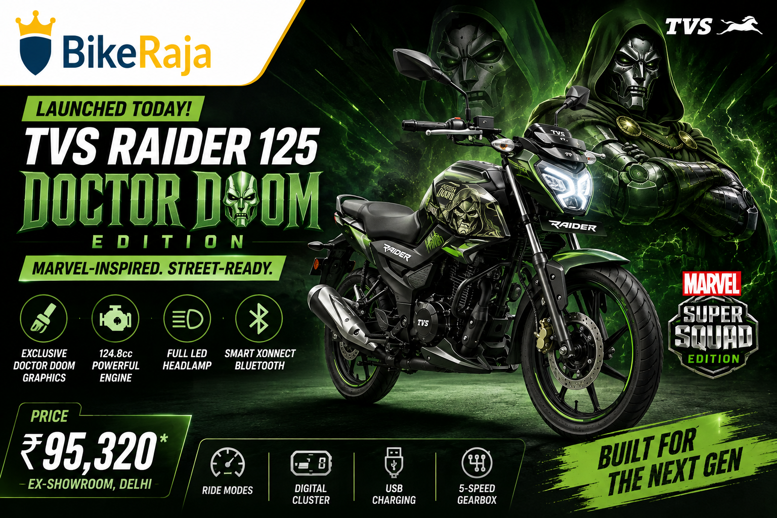 TVS Raider 125 Doctor Doom Edition Launched in India – Marvel-Inspired Styling Joins the Super Squad Line-up