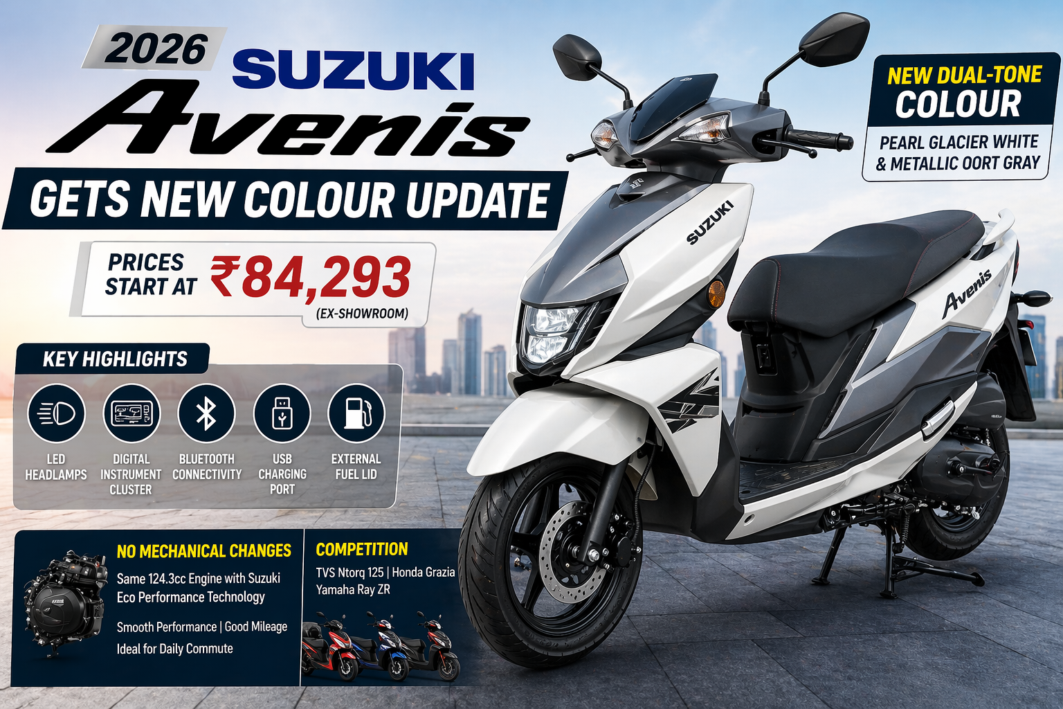 2026 Suzuki Avenis Updated with New Dual-Tone Colour; Prices Start at ₹84,293