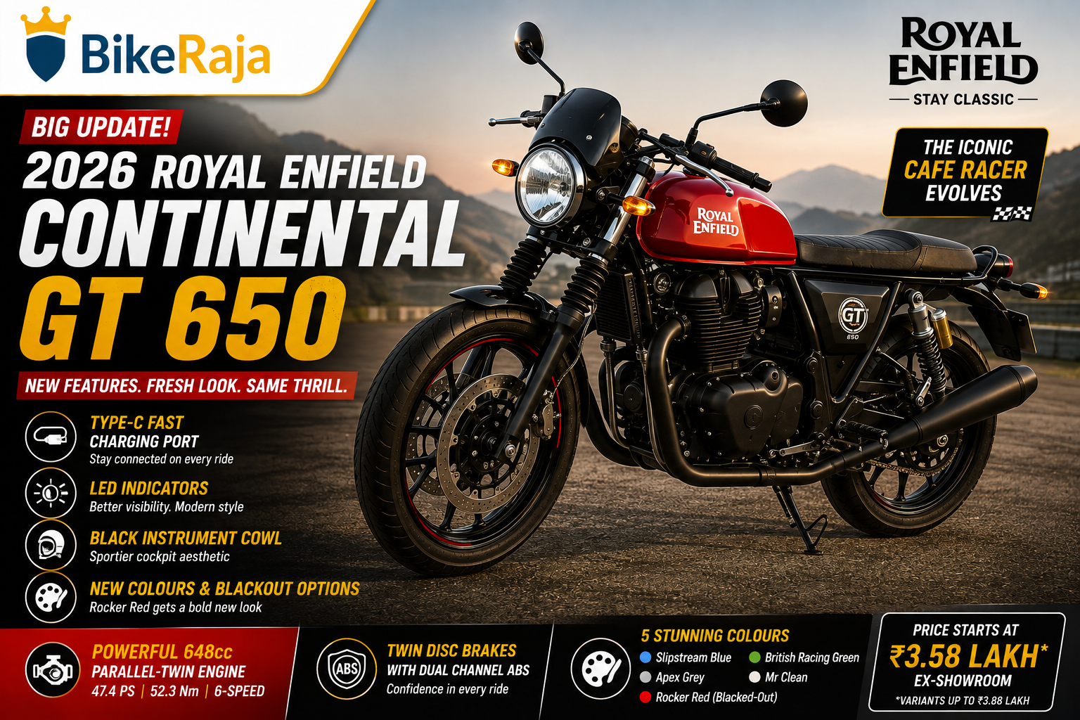 2026 Royal Enfield Continental GT 650 Updated in India With New Features and Colours