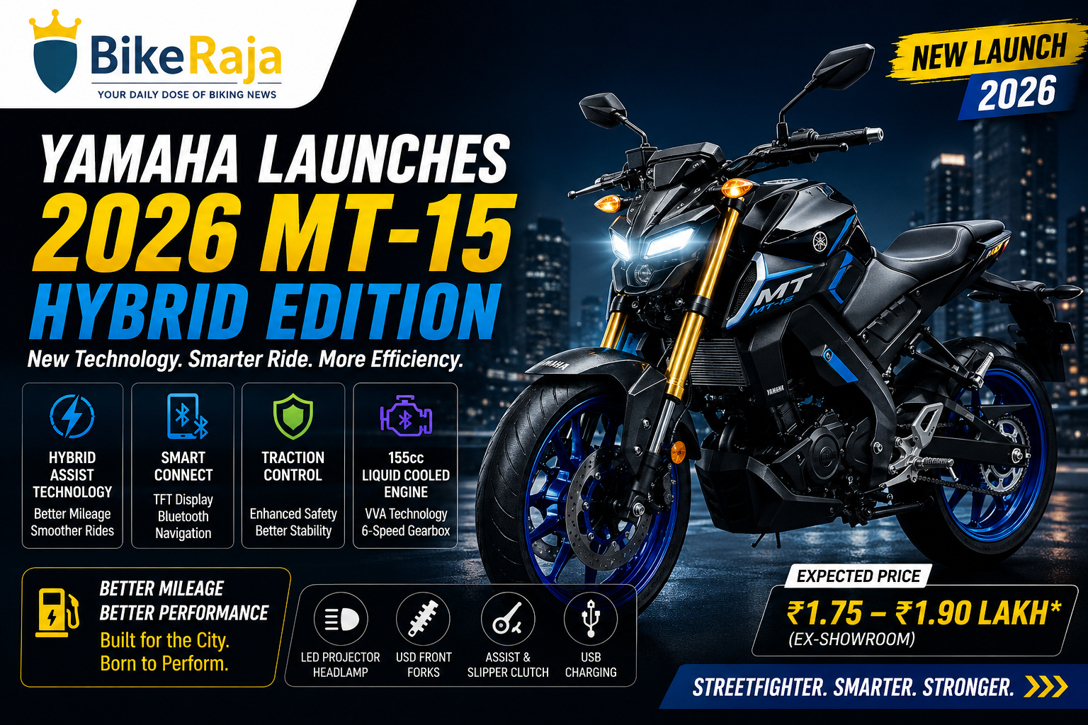Yamaha Launches 2026 MT-15 Hybrid Edition in India with New Smart Features