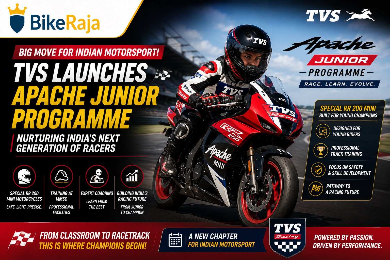 TVS Introduces Apache Junior Programme to Train Young Racing Talent with RR 200 Mini Motorcycles