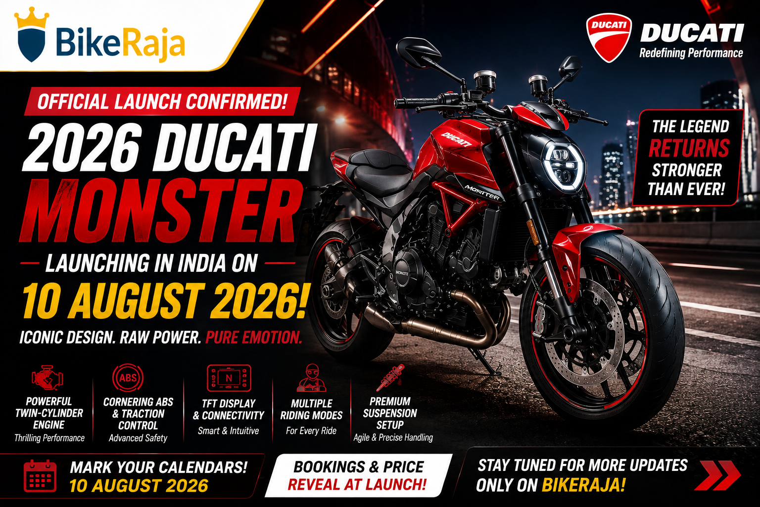 2026 Ducati Monster India Launch Confirmed for August 10 – Premium Naked Bike Set to Arrive