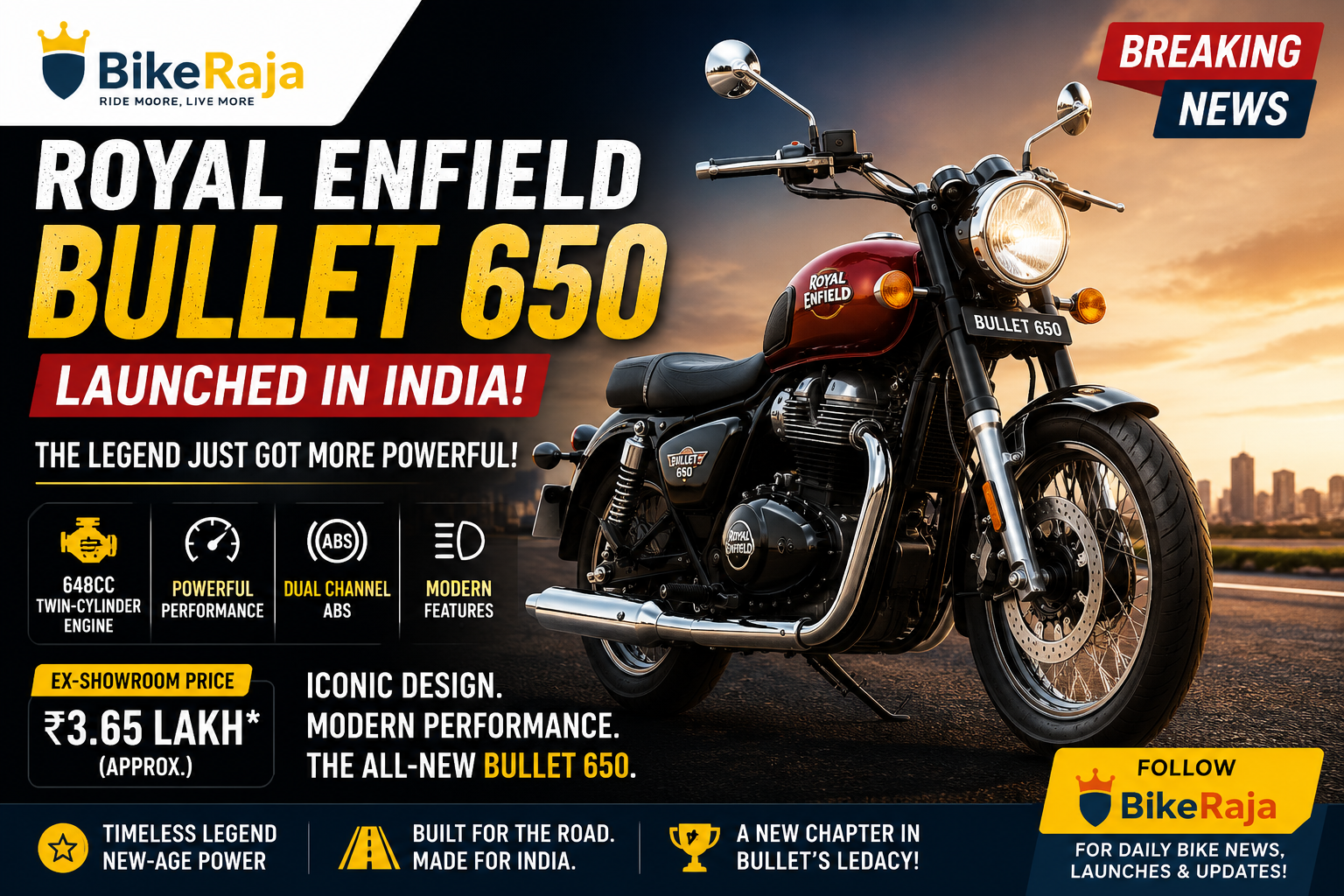 ROYAL ENFIELD BULLET 650 LAUNCHED IN INDIA – ICONIC BULLET GETS 650CC POWER