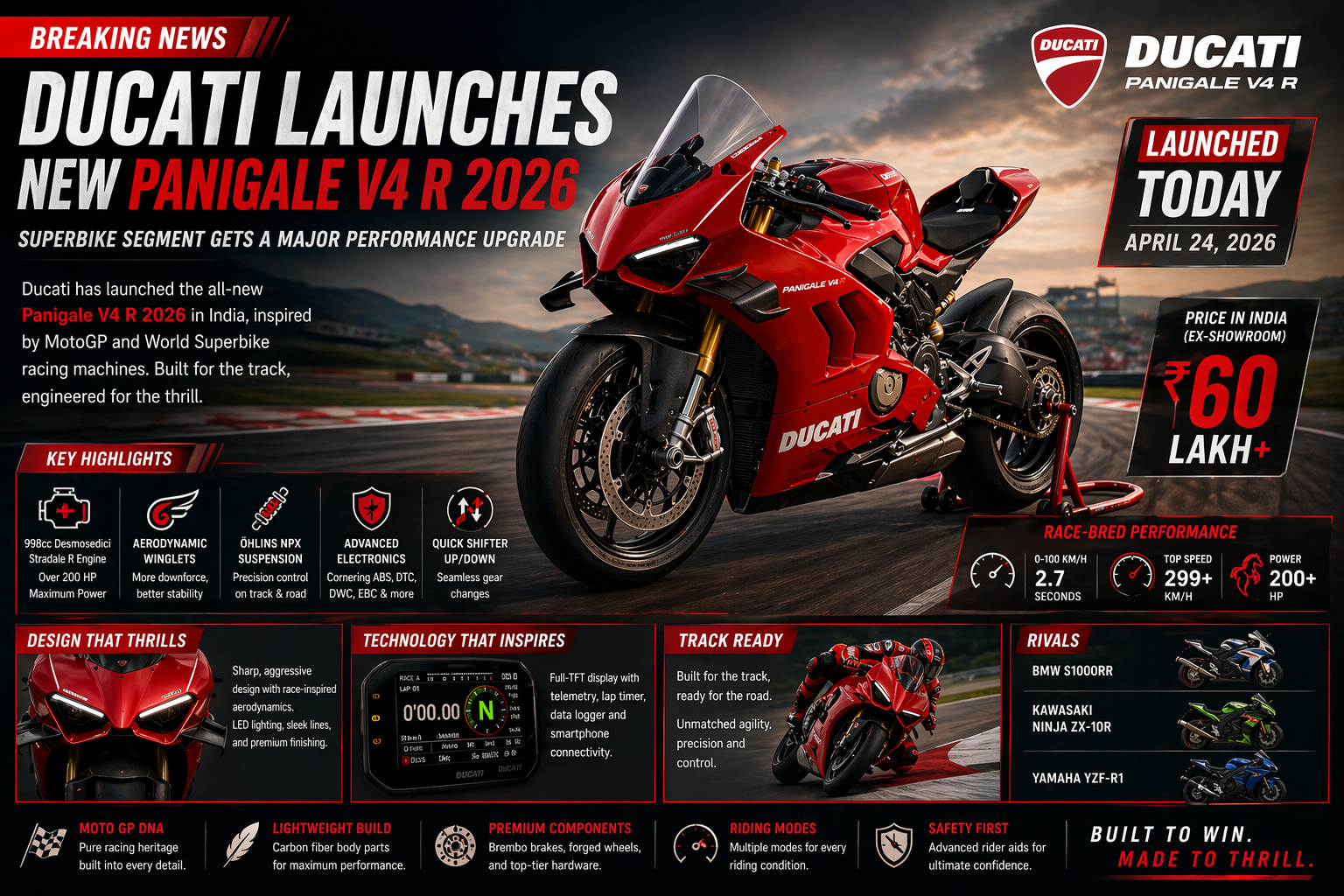 Ducati Launches New Panigale V4 R 2026 in India; Superbike Segment Gets Major Performance Upgrade