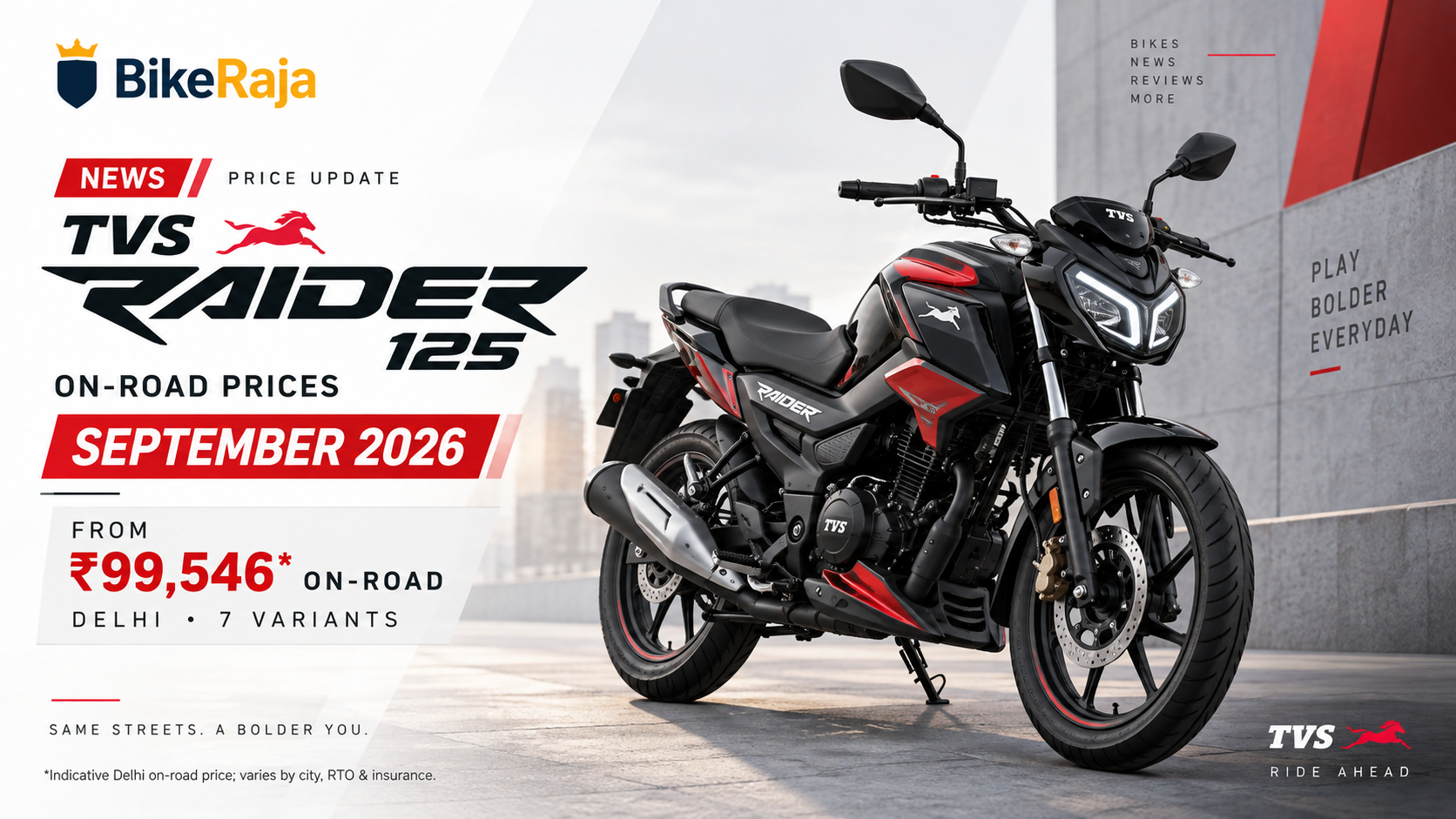 TVS Raider 125 Onroad Prices: September 2026